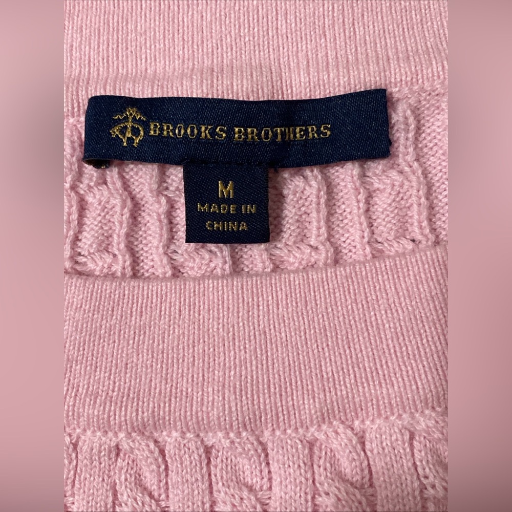 NWT Brooks Brothers Light Pink Cable Knit cotton cashmere Sweater medium - Picture 3 of 6
